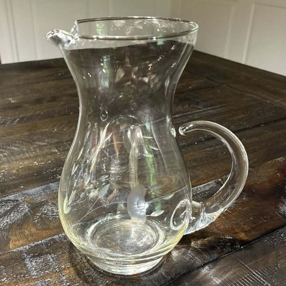 Princess House Heritage Crystal Pitcher Etched Floral Glass 7 Inch